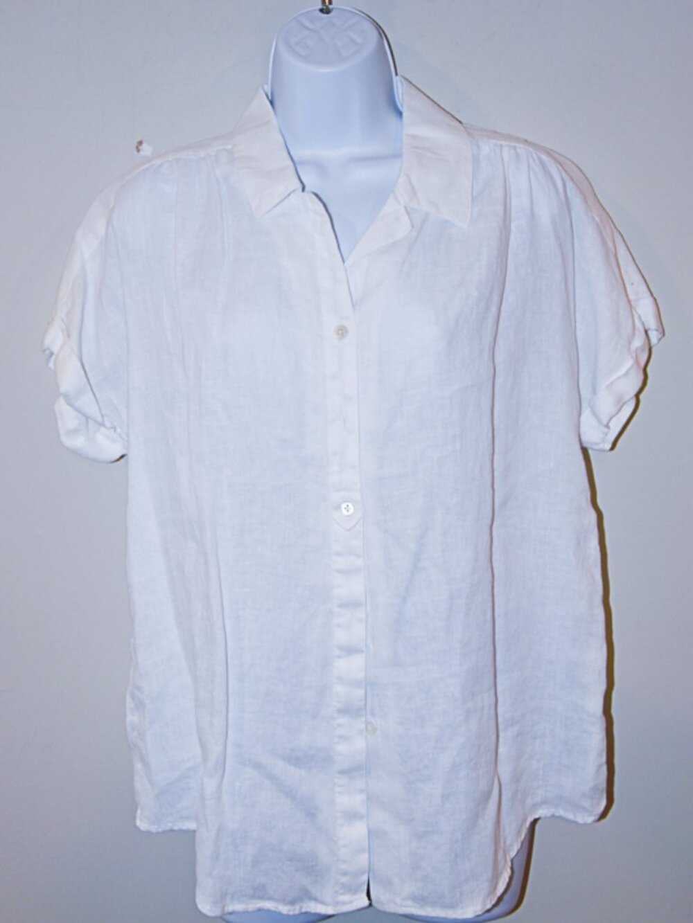 J Jill White Linen Short Sleeve Button Down Shirt Size Medium